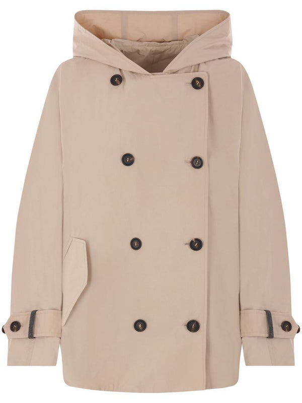 brunello cucinelli double-breasted trench in beige